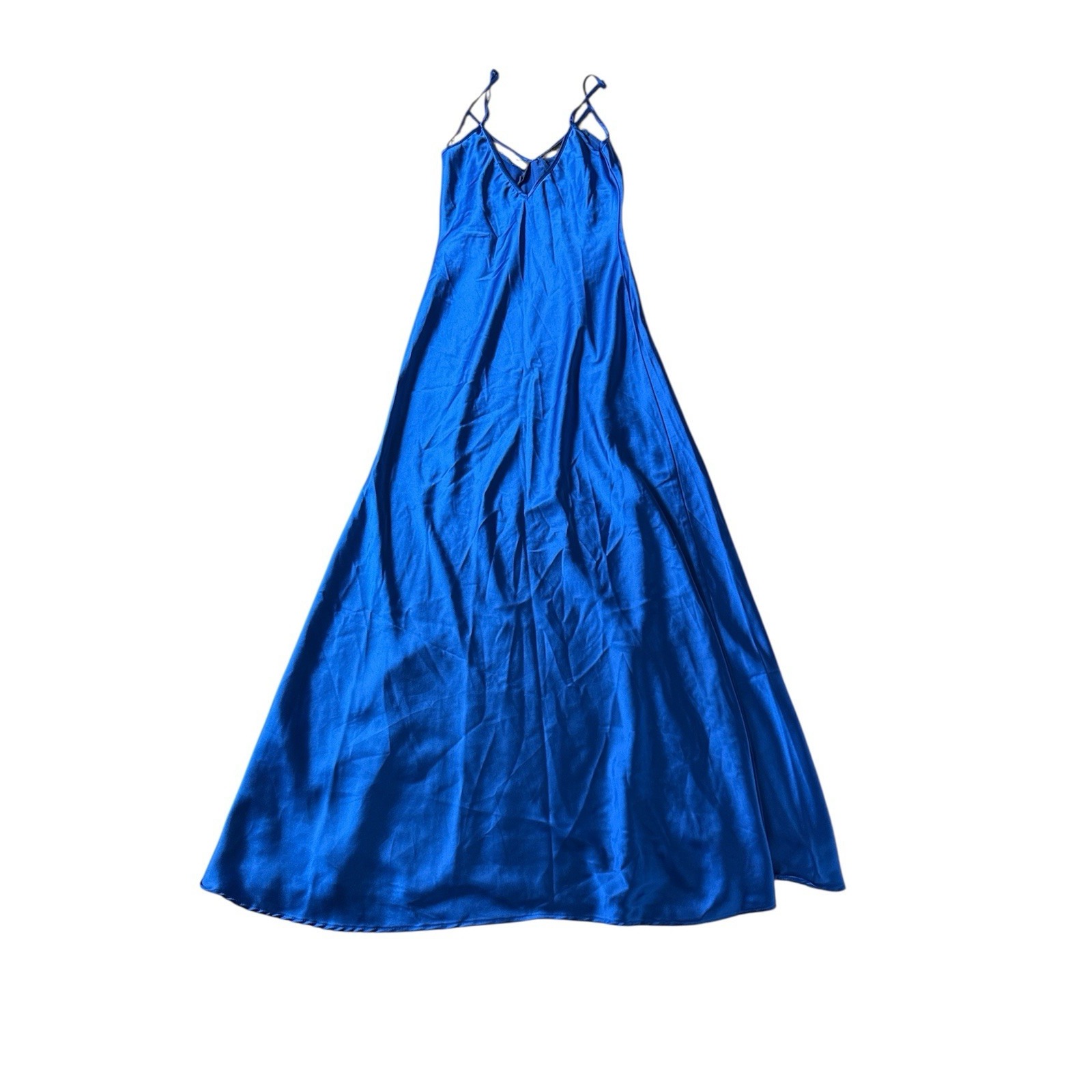 Delfi Collective Alexis Dress Size Small Blue Satin Black Lace Panels Slip Maxi — image 5 of 8